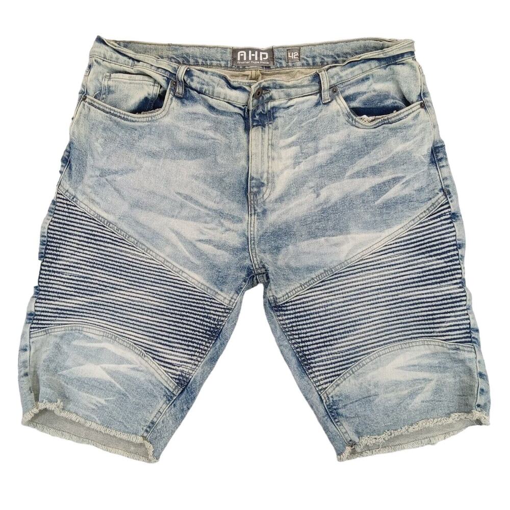 AHP Another Hype Piece Shorts 42 Men's Blue Denim Jean Streetwear Grunge Raw Hem